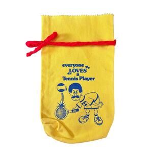 Vtg Tennis Ball Bag- with red yarn tie- some wear- tennis player gift 11x7"